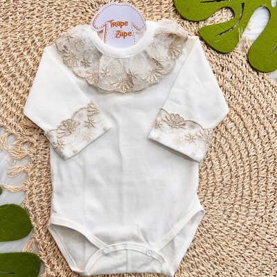   Body Gola Bordada- Grypir com Flores Douradas - Off White